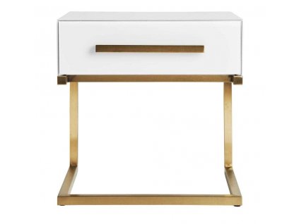 Stylový noční stolek Brujo 50cm bílá/zlatá Art Deco styl