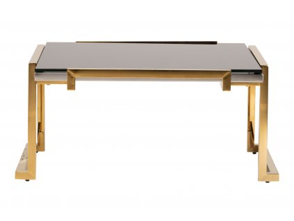 Skleněný Art Deco konferenční stolek 90cm černý/zlatý obdélník