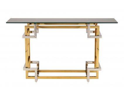 Skleněný Art Deco konzolový stolek Lexi 140cm černý/zlatý nerezová ocel