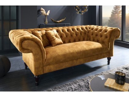 Luxusní chesterfield sedačka CONTESSA 225cm žlutá samet