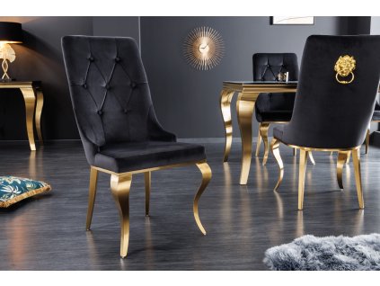 Luxusné jedálenské stoličky Gold Modern Barock Lion čierna zamat