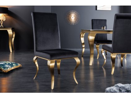Luxusní jídelní židle Gold Modern Barock černá samet