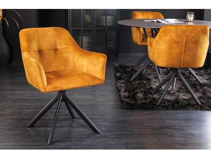 Designová jídelní židle Lone hořčicově žlutá otočná