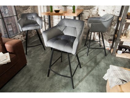 Designová barová židle Lone stříbrná samet