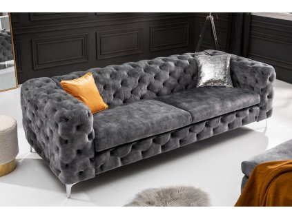 Luxusní chesterfield sedačka Modern Barock 240cm šedý samet