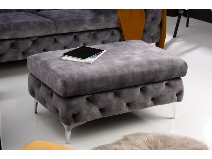 Luxusní chesterfield taburet Modern Barock šedý samet