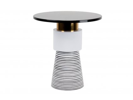 Luxusní jídelní stůl Pop Art Ring Stripes II 70cm bílá/černá kruhová deska