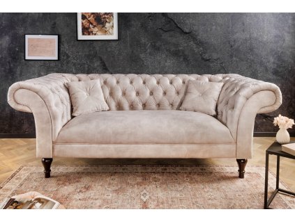 Luxusní chesterfield sedačka CONTESSA 225cm champagne samet