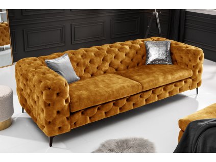 Luxusní chesterfield sedačka Modern Barock 235cm hořčicově žlutá