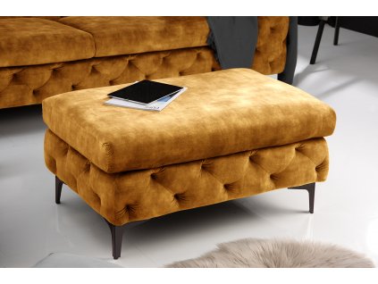 Luxusní chesterfield taburet Modern Barock hořčicově žlutý samet