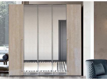 Moderní šatní skříň Lauren Sand 228cm pětidveřová se zrcadly