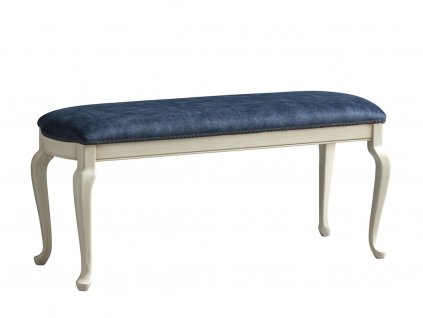 Luxusní zámecká lavice Victoria 112cm bílá s modrým sedákem