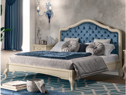 Luxusní zámecká postel Victoria 160/180cm bílá s modrým čalouněním