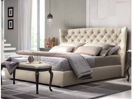 Luxusní čalouněná postel Victoria III béžová s úložným prostorem