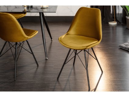Designová retro židle Scandinavia II žlutá samet