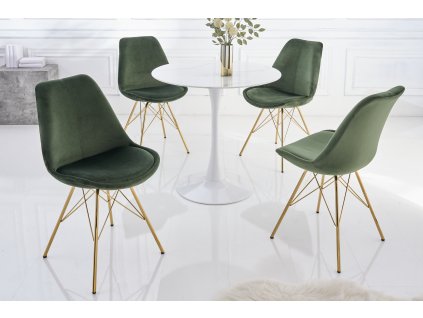 Designová jídelní židle Scandinavia Gold zelená samet