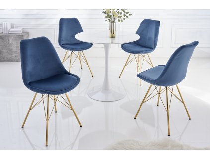 Designová jídelní židle Scandinavia Gold modrá samet