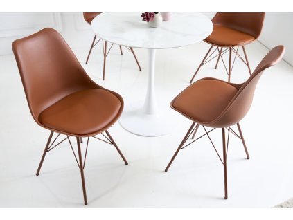 Designová jídelní židle Scandinavia X hnědá ekokůže