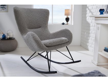 Designové houpací křeslo Scandinavia Swing II šedé bouclé