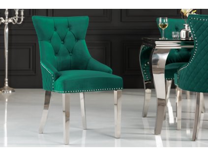 Luxusní jídelní židle Modern Barock Royal samet smaragdová zelená