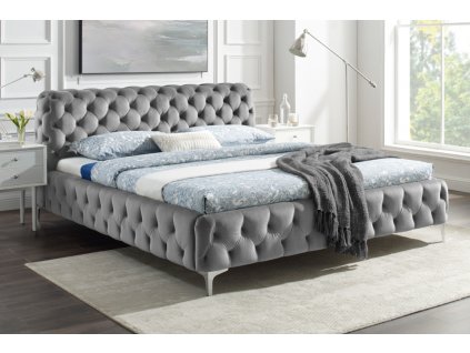 Luxusní čalouněná postel Modern Barock 160x200cm světle šedá