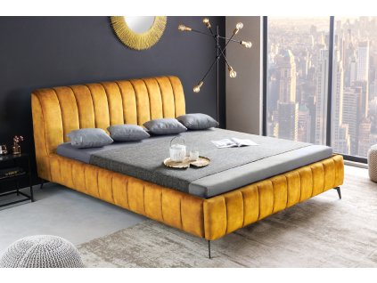 Designová manželská postel Amsterdam 180x200cm hořčičná žlutá