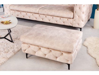 Luxusní šampaň sametový taburet Chesterfield