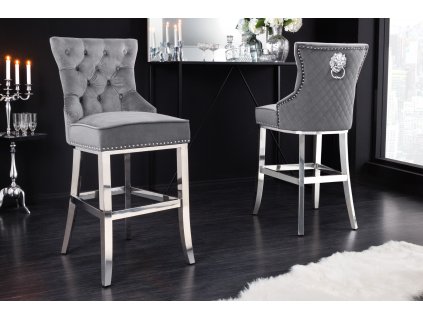 Luxusní barová židle Modern Barock Royal šedá samet
