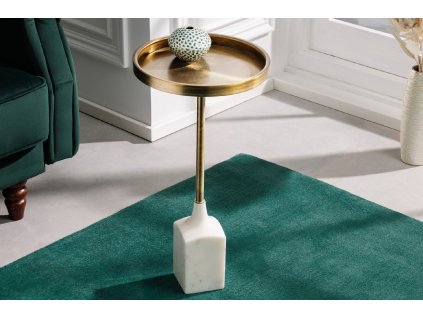 Stylový odkládací stolek Trayful 55cm starožitná zlatá/mramor
