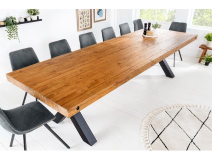 Masivní jídelní stůl Thor Brown Pine II 300cm industriální