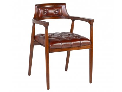 Luxusní kožená židle Luke s dřevěným rámem a područkami