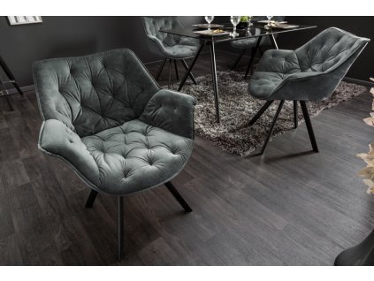 Designová otočná židle Dutch tmavě zelená samet