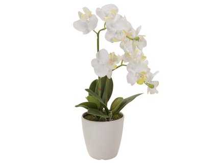 Stylová umělá Orchidej v květináči 36cm bílá