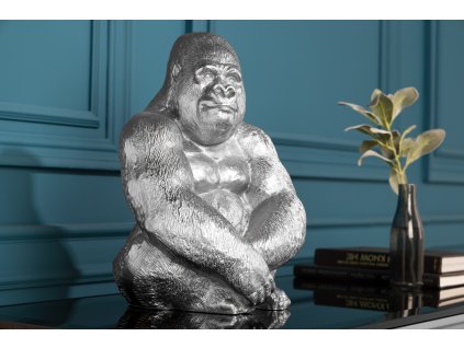 Stylová kovová socha Gorilla Kong 43cm stříbrná