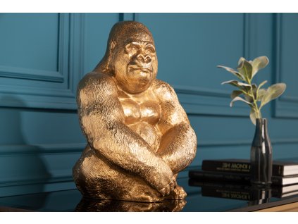 Stylová kovová socha Gorilla Kong 43cm zlatá