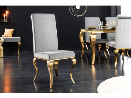 Luxusní jídelní židle Modern Barock Gold šedá samet