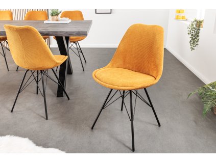 Designová jídelní židle Scandinavia žlutá manšestr