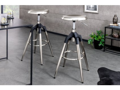 Designová otočná barová židle Industrial stříbrná
