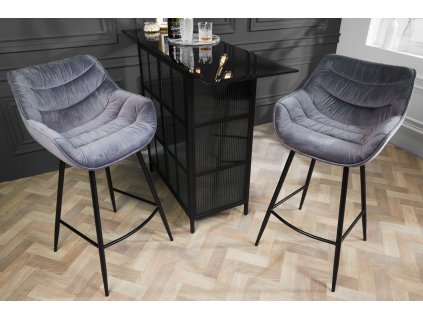 Designová barová židle Dutch šedá samet