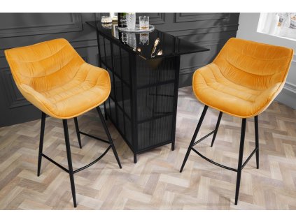 Designová barová židle Dutch žlutá samet