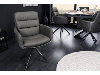 Designová otočná židle Big Gina šedá kožená