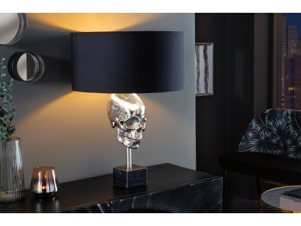 Designová stolní lampa Skull 56cm černá-stříbrná