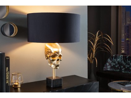 Designová stolní lampa Skull 56cm černá-zlatá
