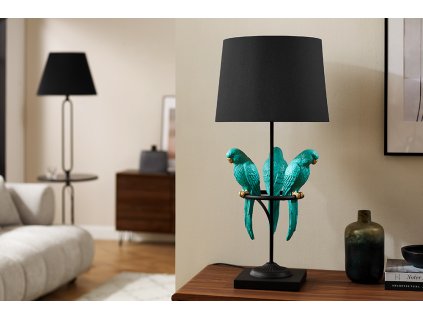 Designová stolní lampa Parrots 75cm černá-tyrkys