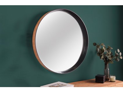 Kulaté nástěnné zrcadlo Astor 70cm dub/černé
