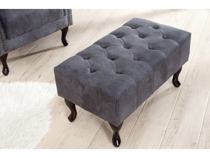 Luxusní taburet Chesterfield 80cm antický šedý