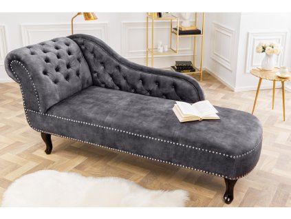 Luxusní sametová lenoška Chesterfield 170cm šedá