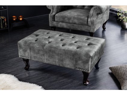 Luxusní taburet Chesterfield 80cm šedý samet