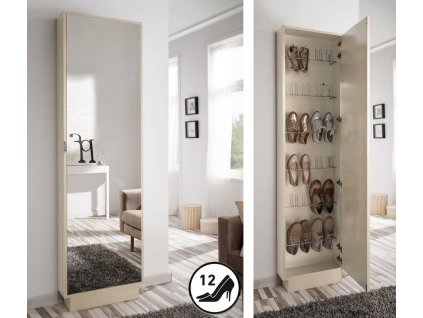 Moderní úzký botník Cloe Mirror vysoký 208cm se zrcadlem - pravá strana