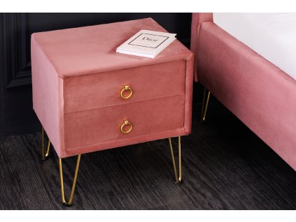Čalouněný noční stolek Pearl 50cm růžový samet